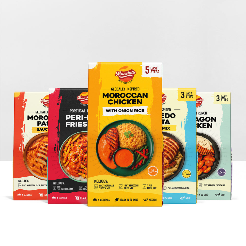Seasoning Combo and Meal Kit - Pack of 5 (Moroccan Chicken With Onion Rice, Alfredo Pasta Sauce Mix, Tarragon Chicken, Moroccan Pasta Sauce Mix and Peri Peri Fries Mix)