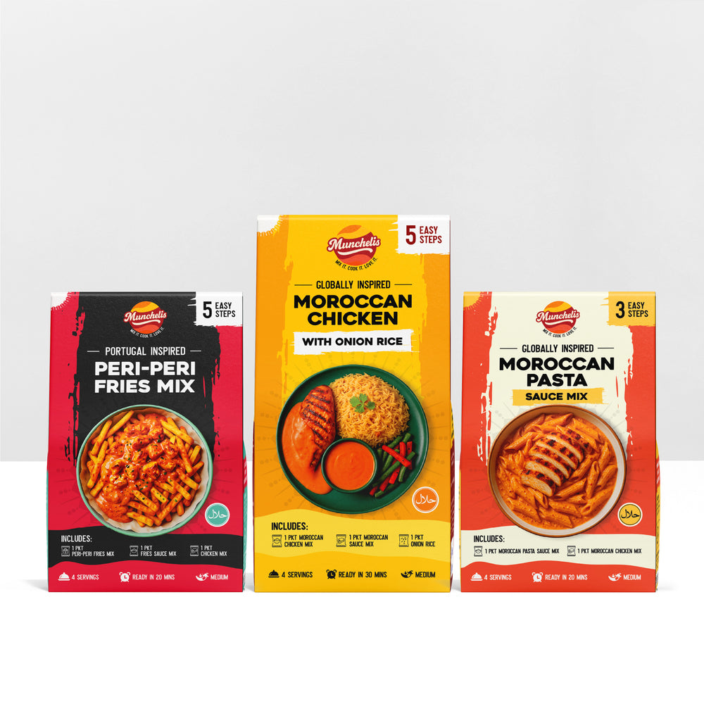 Seasoning Combo and Meal Kit - Pack of 3 (Moroccan Chicken with Onion Rice, Moroccan Pasta and Peri Peri Fries Mix)